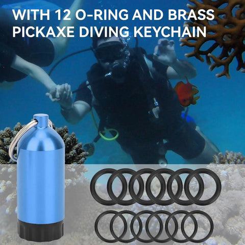 Mini Scuba Tank Key Ring Kit With Aluminum Alloy Frame, Brass O Ring Pick, And 12 O Rings For Regulators, Valves And Hoses