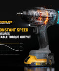 High Performance 1/2 Inch Cordless Impact Wrench Dishes Out Sick 900 Ft Lbs Of Raw Torque Compatible With Dewalt 20V Battery showing brushless motor technology.