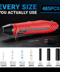 All In One 485 Piece Solder Seal Wire Connector Kit With 300W Heat Gun showing red heat gun and connector sizes