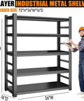 Heavy Duty Adjustable Five Tier Metal Garage Shelving Unit With Anti Slip Feet Anti Fall Rails Wall Anchor Hardware And Built Tough Garage Ready Storage On Uneven Floors, 72x36x16