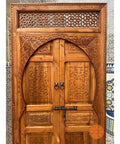 Rustic Dope Hand Carved Barn Door In Brown Finish For Interior Use Solid Wood Double Or Single Door Custom Size Made To Order