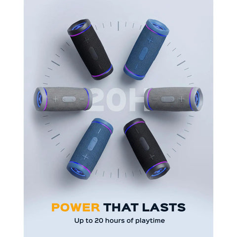 Waterproof Bluetooth Speaker 30W With 360 Degree Sound And Deep Bass IPX7 TWS Pairing Party Ready RGB Lights 20 Hour Battery Portable Wireless Speaker six units displayed