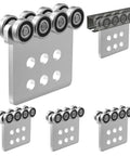 Close-up of the 8 Wheel Trolley Rollers Assembly Bundle, 4 Pack, 3000 Lb Capacity, Dual Bearing Design For 1-5/8 In Wide Strut Channel