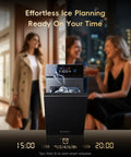 Crystal Clear Ice Ball Maker With CrystalFlux Technology, countertop use with timer display, home bar in background