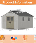 10x12 Ft Resin Outdoor Storage Shed With Floor Large Plastic Garden Shed With Windows And Lockable Door dimensions