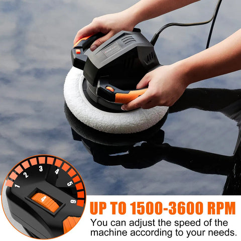 Using 10 Inch Buffer Polisher Kit With 4 Buffing Bonnets And 6 Speed Settings 1500 To 3600 RPM for car waxing