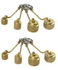 Two Pack Complete Vacuum Pump Cap Kit showing four brass caps with chain, including Half Inch Acme, Quarter Inch SAE, and others.