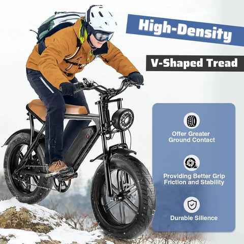 Cyclist on an eBike with Two Pack Fat Tire With Tube For Ebike Mountain Snow Bike Heavy Duty High-Performance Wear-Resistant Tire 16 By 4.0 Inch Black Includes 2 Tubes And 2 Levers