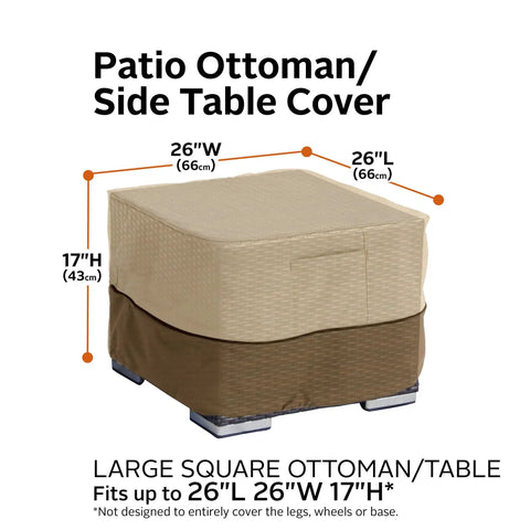Veranda Water Resistant 26 Inch Square Patio Ottoman And Side Table Cover For Outdoor Furniture Heavy Duty Weatherproof Shield