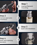 Two Pack DIY Pipe Threading Tool Kit For One Half Inch And Three Quarter Inch Pipes With Internal And External Threading Dies PVC Plastic Pro Grade Dual Function Pipe Threader For Drill Use And Quick Plumbing Fixes with step-by-step usage instructions.