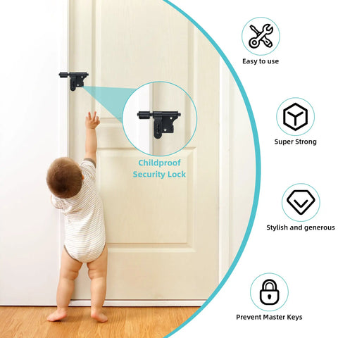 Black Heavy Duty Slide Bolt Latch Tough As Nails Security Gate Lock For Outdoor Fences Garden Sheds Barn Rust Proof Door Hardware Stainless Steel 4 Inches Wide installed on door.
