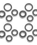 16-Piece RC Ball Bearing Kit With Deep Groove Sealed Steel Bearings For Replacement And Performance, Plug-And-Play Install, Universal Compatibility For Cars Boats Drones And Electric Motors, Durable Precision Balance, 16 sealed bearings laid out on white