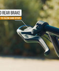 Close-up of hand-operated rear brake on Electric GoKart For Kids 8 And Up With 12 MPH Top Speed Up To 40 Minutes Of Ride Time 24V Rechargeable Battery Variable Speed Throttle Durable Steel Frame And Aluminum Wheels.