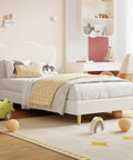 Super Chill Ultra Tough Twin Bed Frame For Kids Room Totally Comfy Berber Fleece Upholstery High Density Sponge Pad easy setup in cozy kids bedroom.