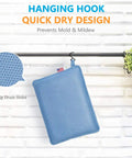 Shower Chair Cushion For Elderly And Disabled, blue breathable mesh foam pad with hanging hook, quick dry on bathroom rail.