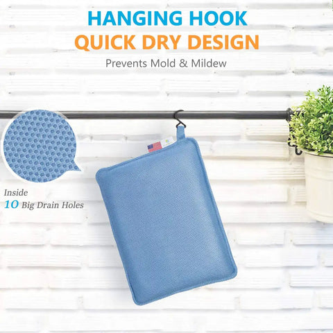 Shower Chair Cushion For Elderly And Disabled, blue breathable mesh foam pad with hanging hook, quick dry on bathroom rail.