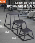 Multi Size Plyometric Jump Box Set With 12 Inch, 18 Inch, And 24 Inch Platforms For Home Gym Training Anti Slip Step Up Boxes Black