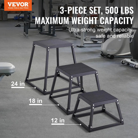 Multi Size Plyometric Jump Box Set With 12 Inch, 18 Inch, And 24 Inch Platforms For Home Gym Training Anti Slip Step Up Boxes Black