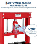 20 Ton H Frame Benchtop Hydraulic Shop Press for Metalworking Pneumatic Compatible red press with overpressure safety valve