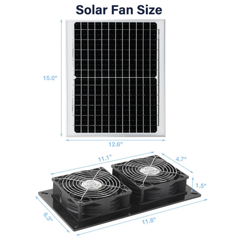Solar Powered Dual Fan Kit For Outdoor Chicken Coops, Greenhouses And Sheds, Waterproof 25W Panel, Intake Or Exhaust Air Solution, Battery Free Operation For Year Round Comfort And Easy Install