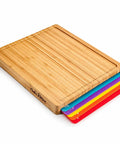Top Shelf Bamboo Cutting Board Set With Six Color Coded Flexible Mats And Smart Storage Holder For Effortless Meal Prep BPA Free Non Slip Kitchen Chopping Block, 16x14 inch.