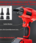 Turbo Jet Blower Cordless Dust Blower For Milwaukee M18 18V Battery Air Duster Jet Fan, showing red body, switch button, and nozzles