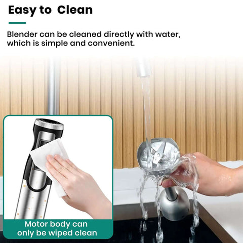 Powerful 1800 Watt Immersion Blender With Four Versatile Attachments, blending under water for easy cleaning.