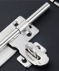 Premium Stainless Steel Sliding Bolt Latch for Outdoor Gates and Barn Doors Heavy Duty Self Closing Slide Bolt Door Catch With Smooth Action Silver Finish 4 Inch Locking Mechanism close-up view