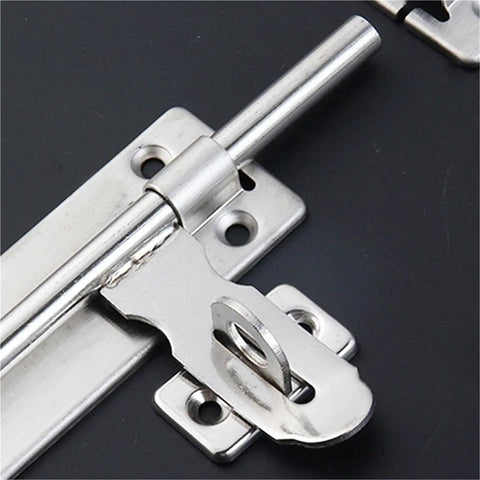 Premium Stainless Steel Sliding Bolt Latch for Outdoor Gates and Barn Doors Heavy Duty Self Closing Slide Bolt Door Catch With Smooth Action Silver Finish 4 Inch Locking Mechanism close-up view