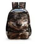 Desert Amber Eyed Wolf Print Backpack Dope Unisex Daypack with durable polyester and smooth zipper, front view