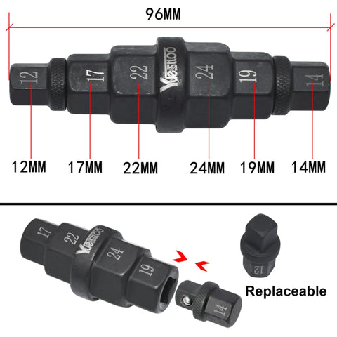 Six In One Motorcycle Hex Axle Tool For Front Axle Wheel Removal And Installation, Allen Spindle Socket Adapter with 12-24mm sizing