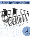 Slatwall Storage Baskets 2 Pack Matte Black Metal Wire Organizer Bins For Wall Panels 11.75 In Wide By 7.875 In Deep By 4 In High