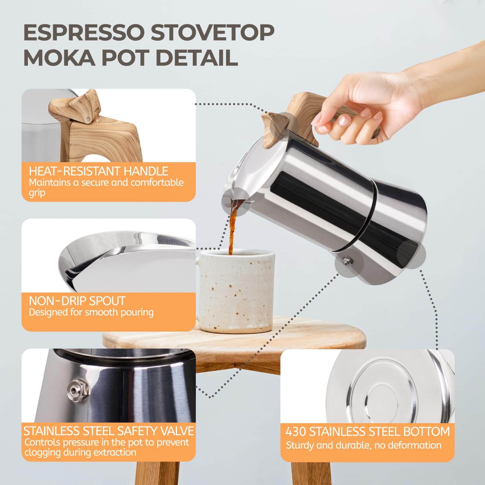 12 Cup Moka Pot Stainless Steel Coffee Maker ✓