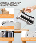 Person pouring coffee from a 12 Cup Moka Pot Stainless Steel Coffee Maker Stovetop Espresso Coffeemaker 304 Grade Uncoated Finish