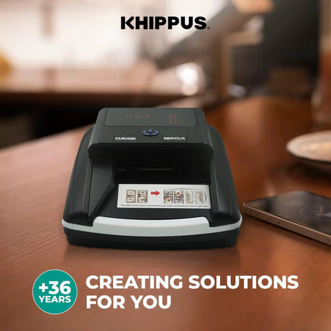 Pro Grade Counterfeit Bill Detector For US Dollars With Multi Method Verification UV Magnetic Infrared Thickness device on table