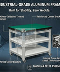 Industrial Anti Static Mobile Workbench Aluminum Utility Cart With 150X80cm Desktop Built Like A Tank featuring reinforced corner brackets.