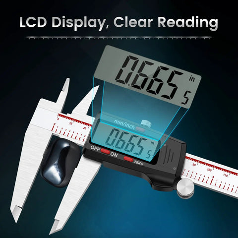 Pro Grade 12 Inch Digital Caliper With Large LCD Inch Millimeter Switch showing measurement on clear display