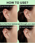Step-by-step guide using Piercing Taper Ball Grabber Tool Kit For Quick Jewelry Swaps 14G 16G 18G 20G on ear.