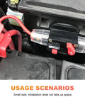 Built Tough 80 Amp Inline Circuit Breaker With Manual Reset Switch For 12V To 48V DC Car Stereo Marine Audio Systems installed in vehicle engine compartment.
