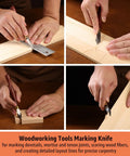 Top Shelf Precision Woodworking Marking Knife Bang On Dovetail Layout Scriber For Hella Clean Cut Lines High Carbon Steel Heavy Duty Carpenter Shop Tool, hands using knife on wood