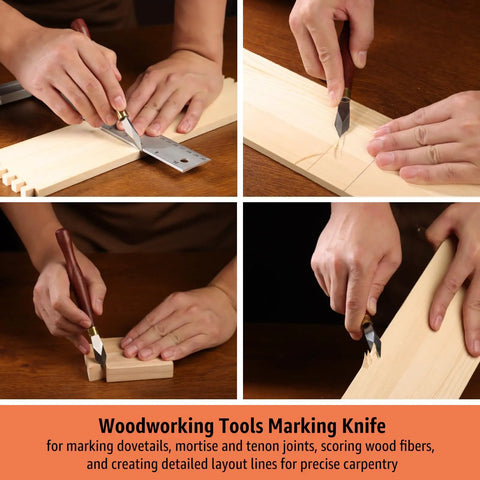 Top Shelf Precision Woodworking Marking Knife Bang On Dovetail Layout Scriber For Hella Clean Cut Lines High Carbon Steel Heavy Duty Carpenter Shop Tool, hands using knife on wood