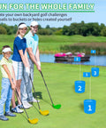 Family playing golf outdoors with Two Pack Adjustable Golf Club Set 23 To 39.5 Inch Length For Backyard Golf Fun Chipper