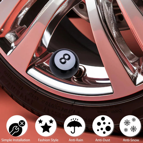 8 Ball Pool Style Tire Valve Stem Caps 4 Pack Universal Copper Core Dustproof Caps For Cars SUVs Trucks Motorcycles