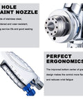 High Atomizing Paint Sprayer With Slick Stainless Steel Nozzle For Cars And Furniture showing 9 hole nozzle and ergonomic trigger design.