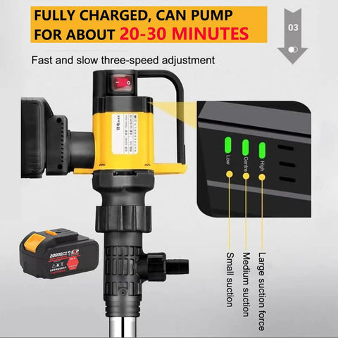 Heavy Duty 60-80L Min Electric Barrel Drum Pump Fast Fluid Transfer Machine With Nine Point Eight Ft Hose Brushless Motor Three Speed Adjustment For Oil Water Wine And Chemicals Industrial Grade Stainless Steel