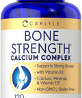 Bone Strength Calcium Complex Supplement With Vitamin D3 Magnesium Zinc K2 Boron 120 Capsules Non GMO Gluten Free For Stronger Bones And A Daily Health Boost in blue bottle