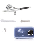 Airbrush Kit With Compressor AS18-2K Basic Start Set with airbrush, nozzle, wrench, and storage case, ideal for hobby projects