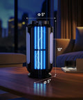 Cordless Bug Zapper For Patio And Camping Solar Powered Mosquito Zapper With LED Light Battery Operated shown indoors.