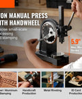 Heavy Duty Handwheel Arbor Press Rock Solid Stamping Bending And Forming Tool For Metalworking And Diy Projects Delivering Straight Up Precision With No Nonsense Reliability in use, showcasing handwheel for precise stamping.