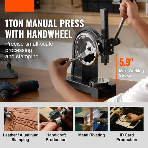Heavy Duty Handwheel Arbor Press Rock Solid Stamping Bending And Forming Tool For Metalworking And Diy Projects Delivering Straight Up Precision With No Nonsense Reliability in use, showcasing handwheel for precise stamping.